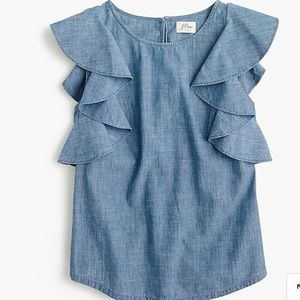J Crew Chambray Flutter Sleeve Top